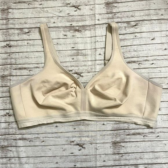 Cacique Size 46D Bra Cotton No Wire Cups Seamless Wide Adjustable Straps Beige - Picture 1 of 8